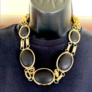 Choker style necklace gold tone metal chain & large black domed beadings
